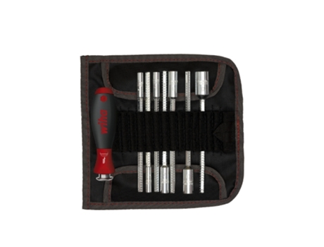WIHA Juego de destornilladores con varillas intercambiables SYSTEM 6 con llave de vaso hexagonal, de 9 unid. incl. bolsa enrollable (27712)