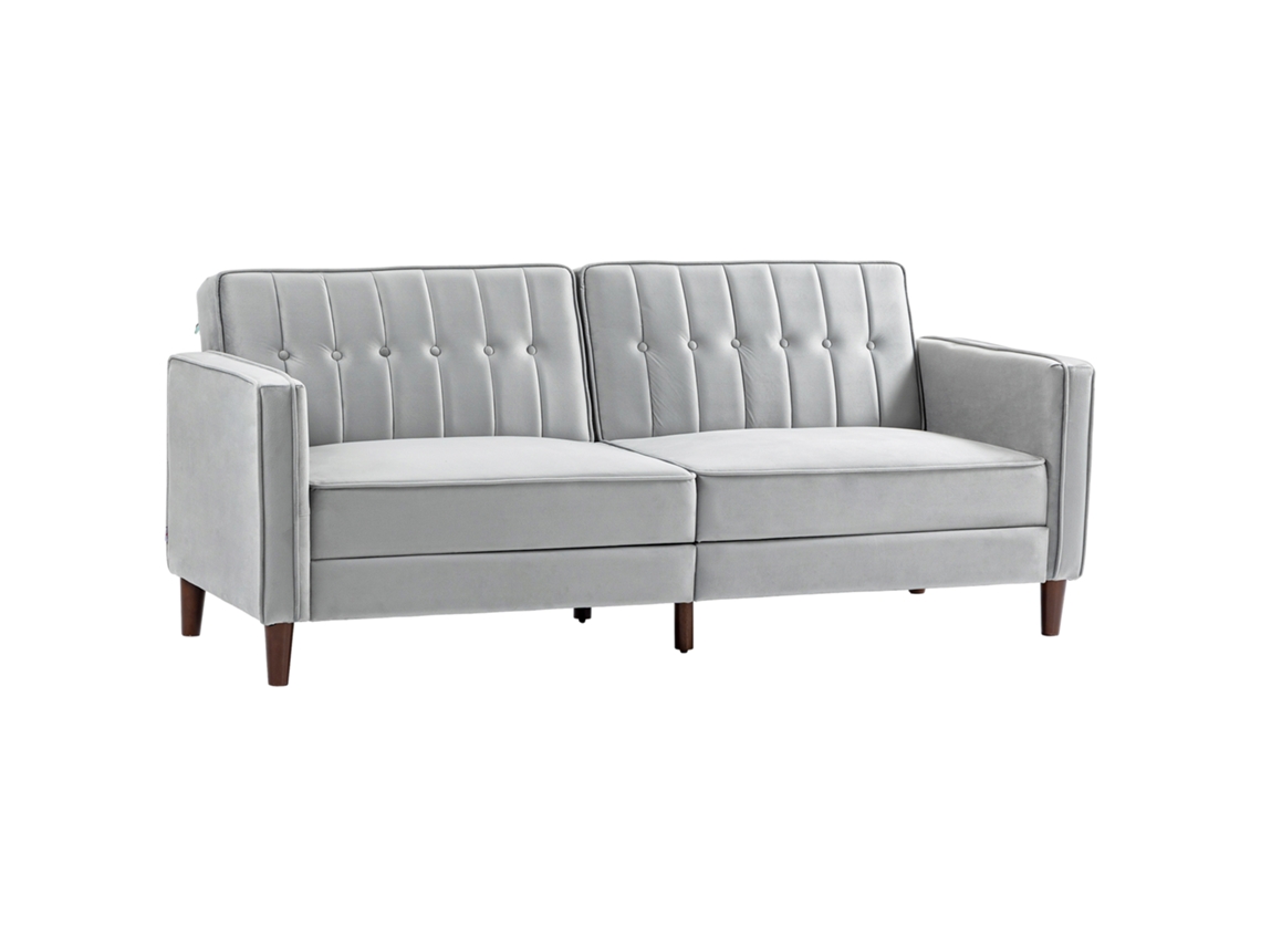 Sofá Cama De 3 Plazas Sofá Cama Convertible De Terciopelo Con Respaldo Reclinable Y Patas De Madera 189x80,5x78,5cm Gris