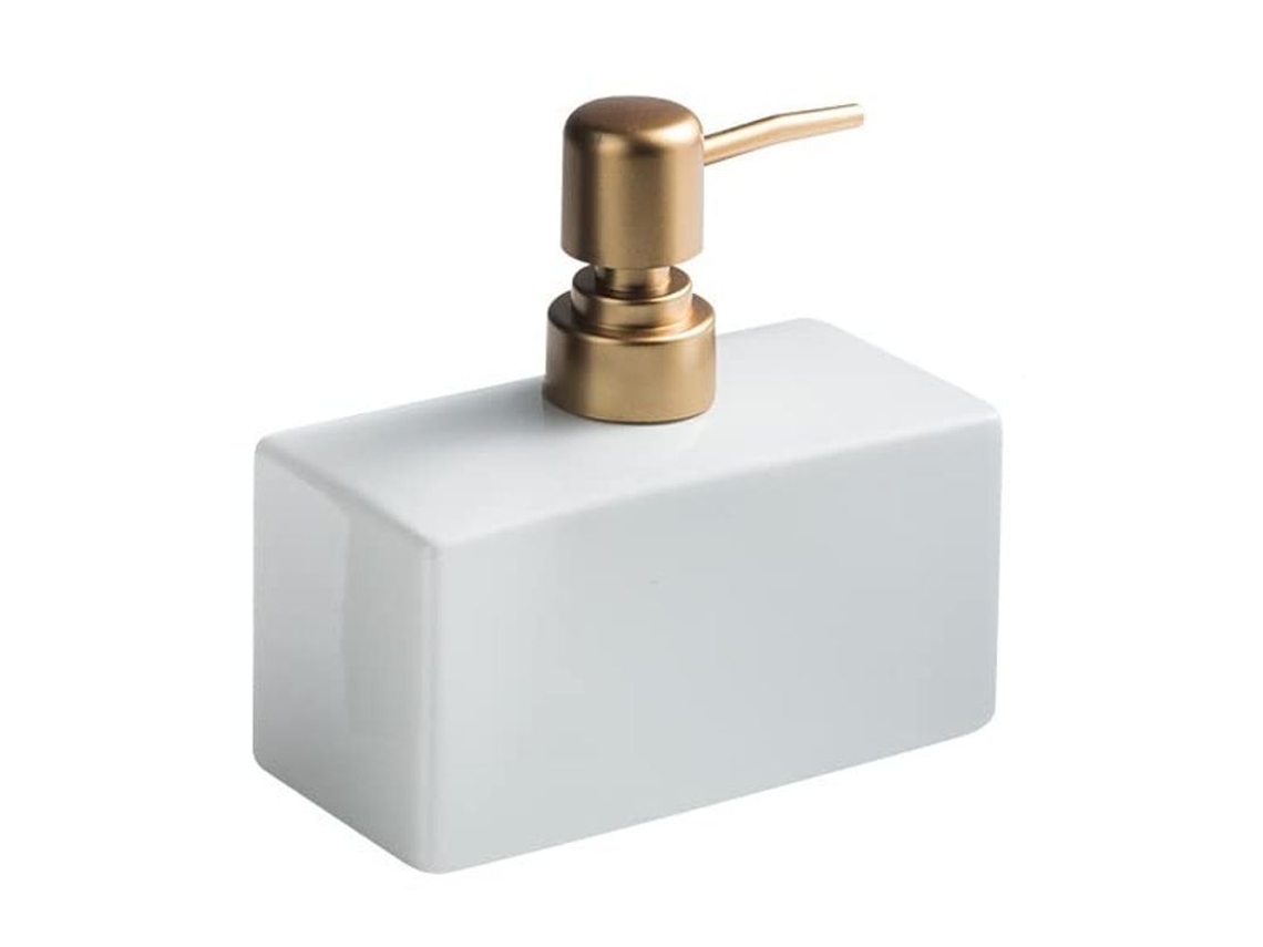 2026-dispensador De Jabón Cerámica Rectangular Con Bomba Dorada Mate Para Baño, Capacity Grande (blanco)