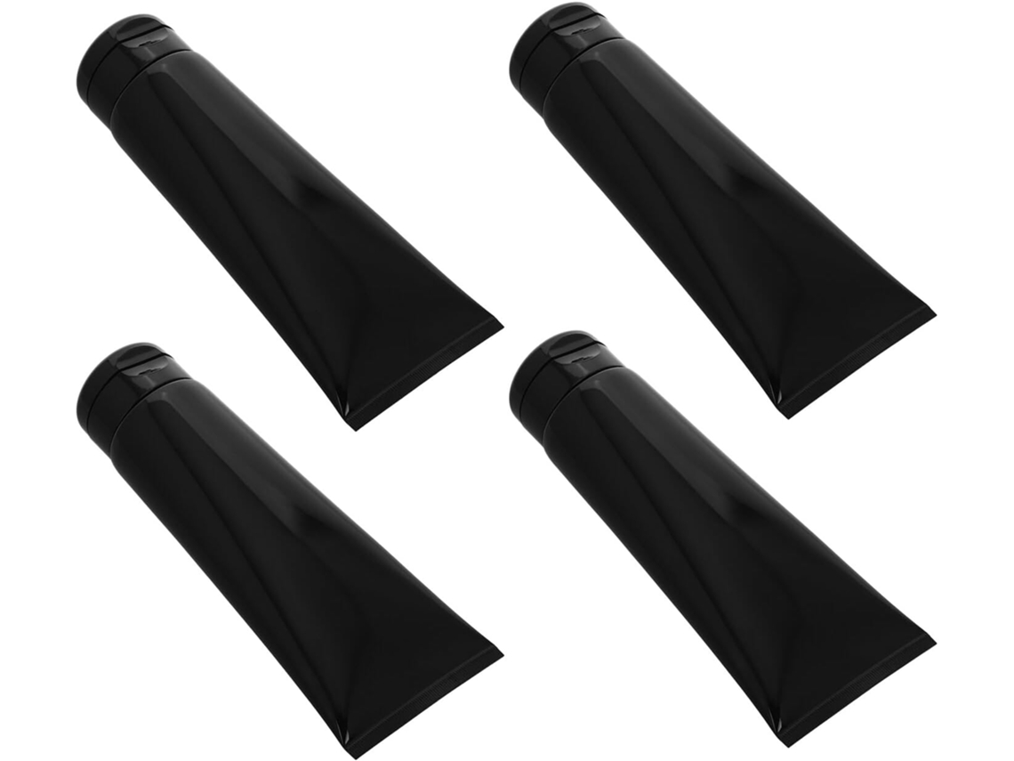 Juego De 4 Tubos Cosméticos Recargables De 200 Ml, De Color Negro Brillante Y Textura Suave, Con Tapa.