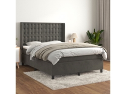 Cama Box Spring Con Colchón Terciopelo Gris Oscuro 140x200 Cm