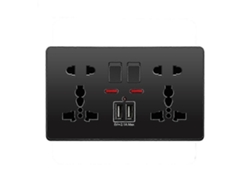 Enchufe De Pared Multifunción 13a Con Botón De Encendido/apagado Y 2 Puertos Usb De 2.1a Para Hogar Zekai Negro