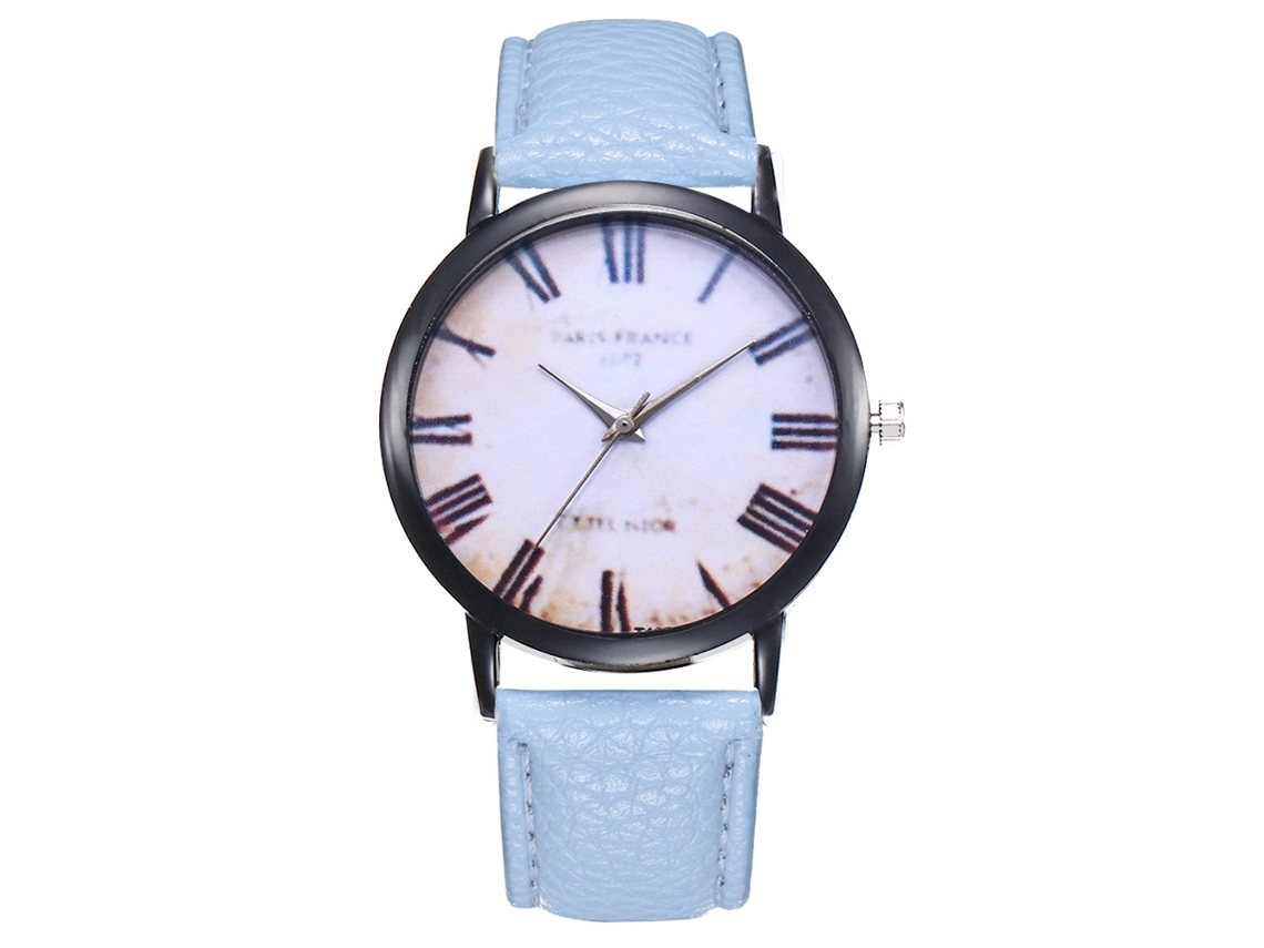 Reloj De Pulsera Unisex De Moda Con Correa De Piel Sintética Y Números Romanos Azul Claro.