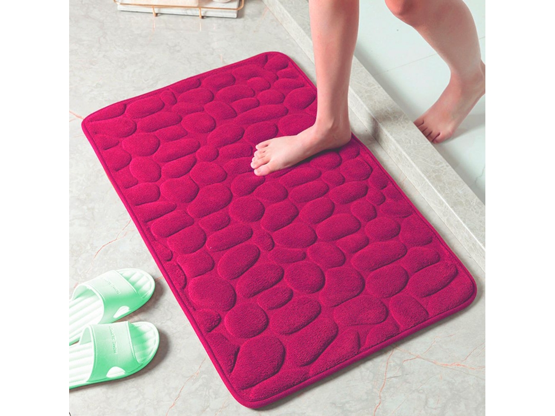 (rosa) Alfombra De Baño Antideslizante, Estampado De Piedras, Tejido No Tejido, Muy Absorbente, Lavable.