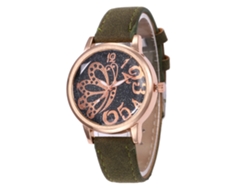 Reloj De Pulsera Unisex De Cuarzo Con Correa De Cuero De Estilo Moderno (verde Militar)