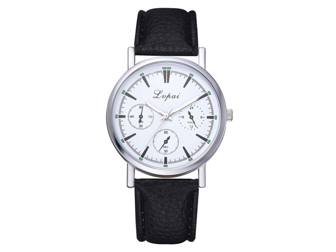 Reloj De Pulsera Hombre De Cuero Pu Suave Moda 6 Manecillas Reloj De Cuarzo Negro