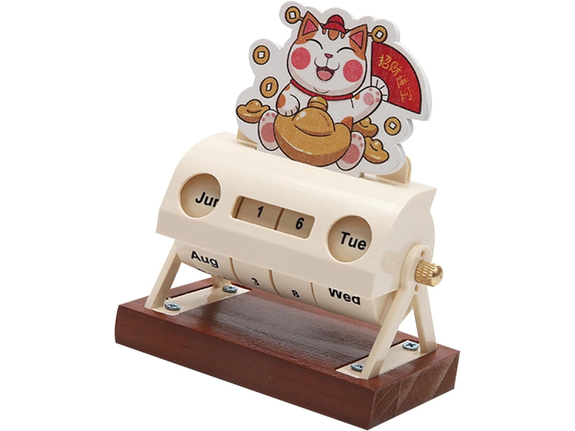 Calendario Perpetuo Giratorio Manual De Madera, Gato Maneki Neko, Calendario De Escritorio Decorativo Compacto