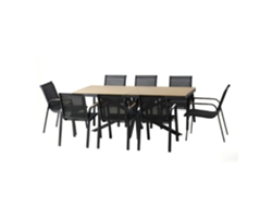 Almada Conjunto De Jardín Con Mesa De 190 Cm Con Efecto Madera + 8 Sillones