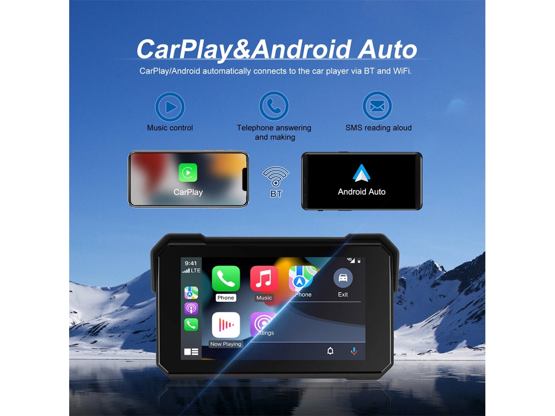 Reproductor de pantalla inteligente Mdug con pantalla IPS de 5 pulgadas, Android, Carplay, ajuste automático de brillo, IP68, resistente al agua, Bluetooth 5.0