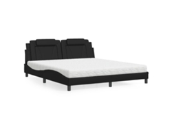 Cama Con Colchón Cuero Sintético Negro 180x200 Cm