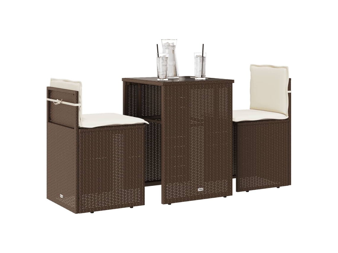Conjunto de bistró de 3 piezas con cojines de mimbre marrón de DKD Home Decor