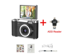 (negro Con Lector De Tarjetas -128gb) Cámara Digital 4k -48 Mp - Cámara Infantil - Autoenfoque - Pantalla De 2,4 Pulgadas -180° Flip