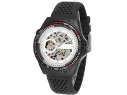 Reloj De Pulsera Mecánico De Cuarzo (correa Negra, Caja Negra, Esfera Blanca, Agujas Plateadas)