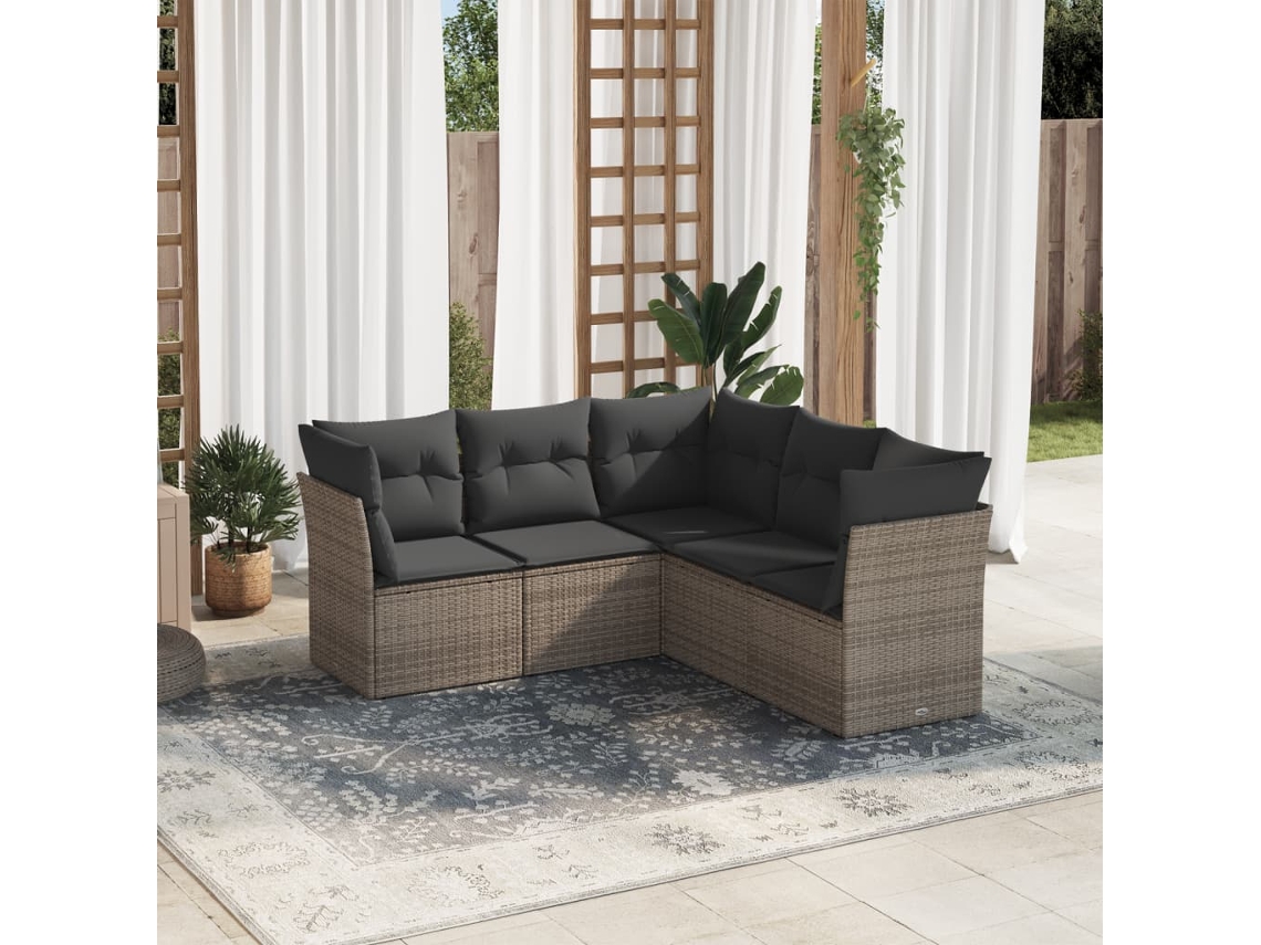 Conjunto de sofá de jardín de 5 piezas con cojines, ratán gris, DKD Home Decor