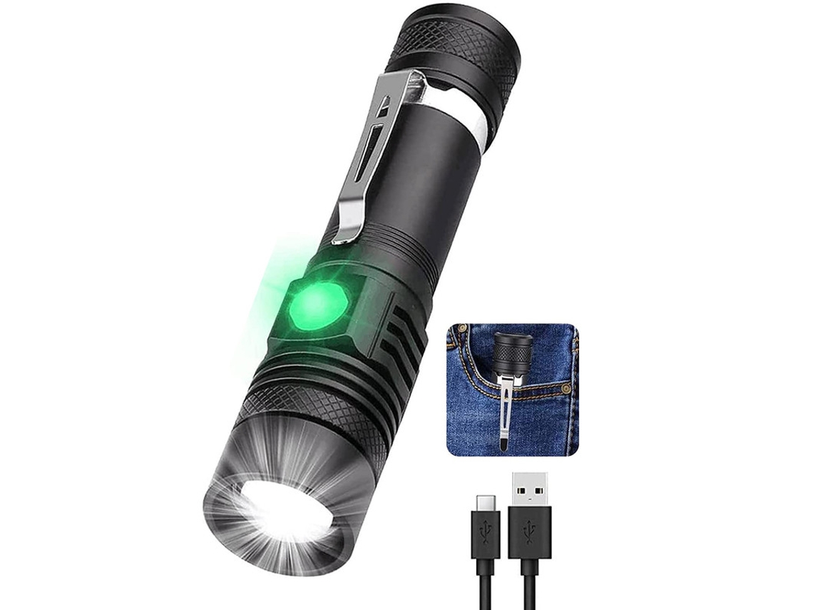 Linterna táctica LED, 2000 lúmenes, resistente al agua IPX6, 4 modos de pánico, negra YIZHOOD