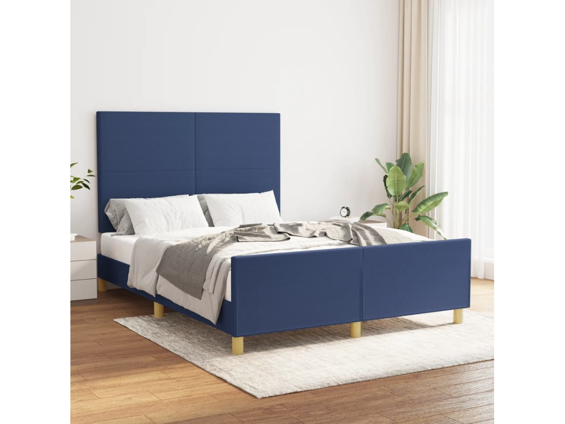 Cama Sin Colchón Tela Azul 140x200 Cm