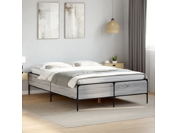 Estructura Cama Madera Ingeniería Metal Gris Sonoma 140x200 Cm