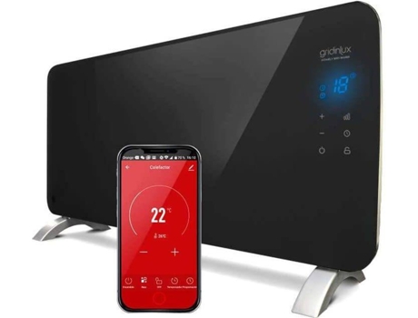 Radiador Convector Cristal 2000w wifi app gridinlux silencioso programable control y 2 potencias bajo consumo apto para baños homely warm black ip24