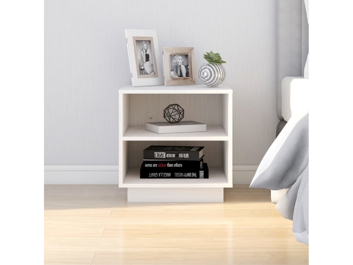Mesita de Noche 40X34X40 Cm Madera de Pino Maciza Blanco