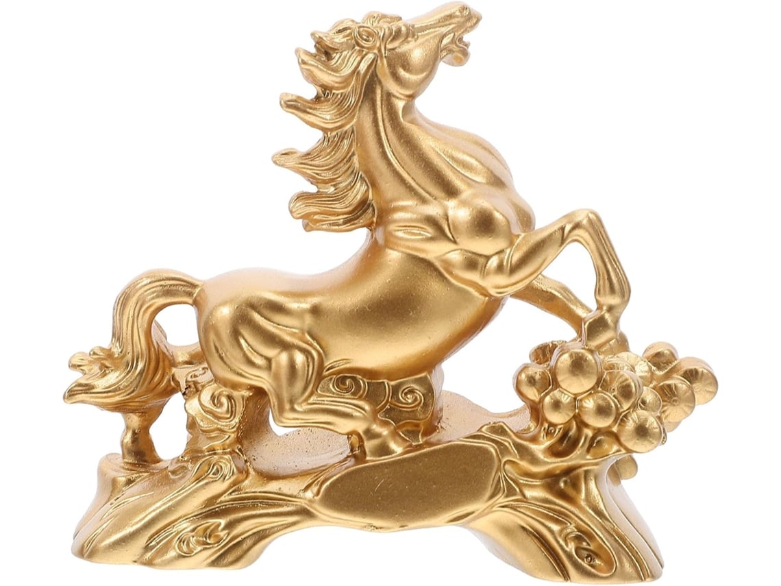 Figura Caballo Símbolo Prosperidad Elegante Decoración Resina Dorada Adorno Robusto Refinado Escritorio