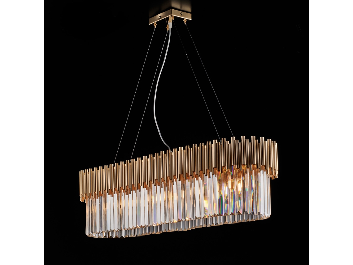 Ravel - Suspensión De Hierro Dorado Con Pedrería 8 Luces L.93 X 50 - Bl268-8-or