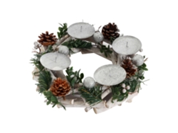 Couronne De Lavent Arreglo De Lavent Couronne De Table Decoración De Noël En Bois Argent Blanc Diamètre 30 Cm Sans Bougies 04_0006549 Décoshop26