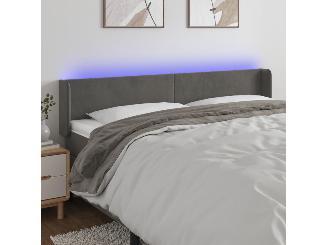 Cabecero Con Led De Terciopelo Gris Oscuro 203x16x78/88 Cm