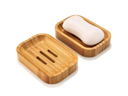 Juego de 2 soportes de bambú natural para jabones, ideales para guardar esponjas y accesorios en el baño y la cocina.
