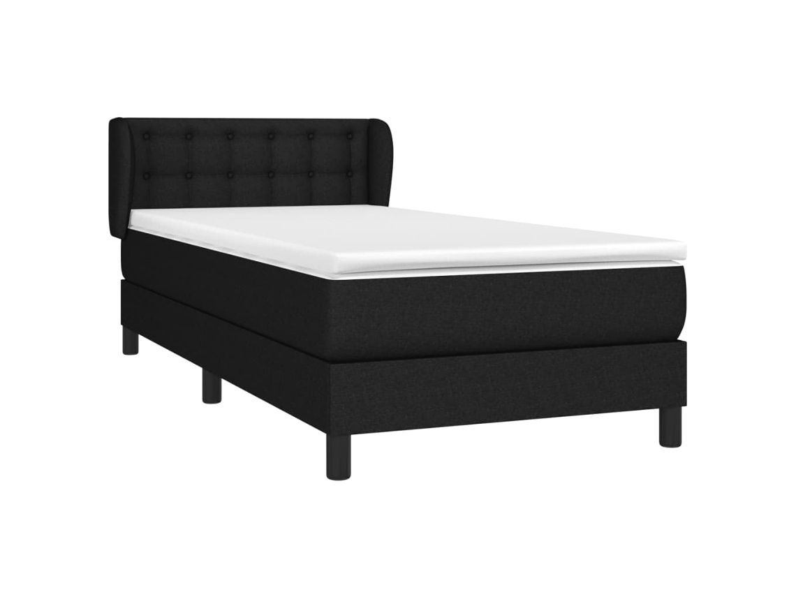 Cama con colchón de muelles y cabecero de tela negra (90x200 cm)
