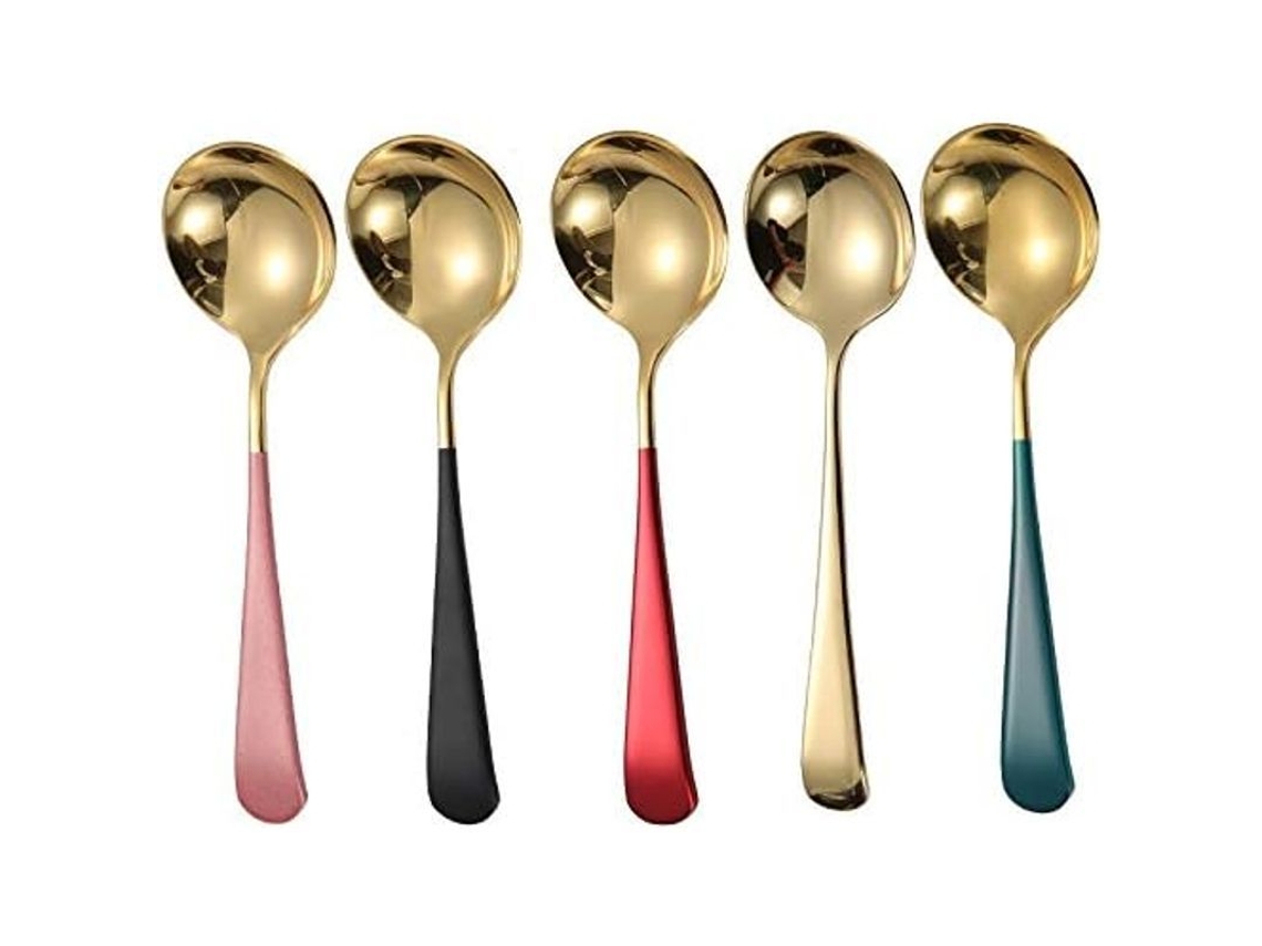 2026-colheres De Sopa De Aço Inoxidável, 5 Peças Colheres De Café Gelado Para Casa E Cozinha (ouro)