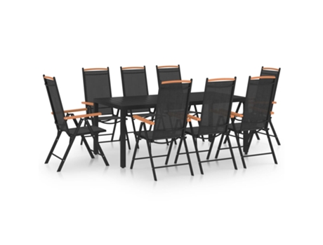 Conjunto 9 de comedor de jardín VIDAXL aluminio negro