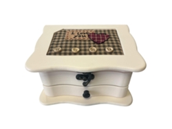 Well Home Caja Joyero I Love You en madera cuadrado con espejo y cajón