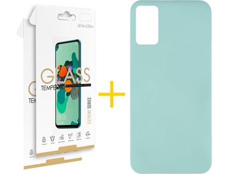Funda y Protector 2x de Vidrio Samsung Galaxy A41 SKYHE Silicona Líquida Verde Agua