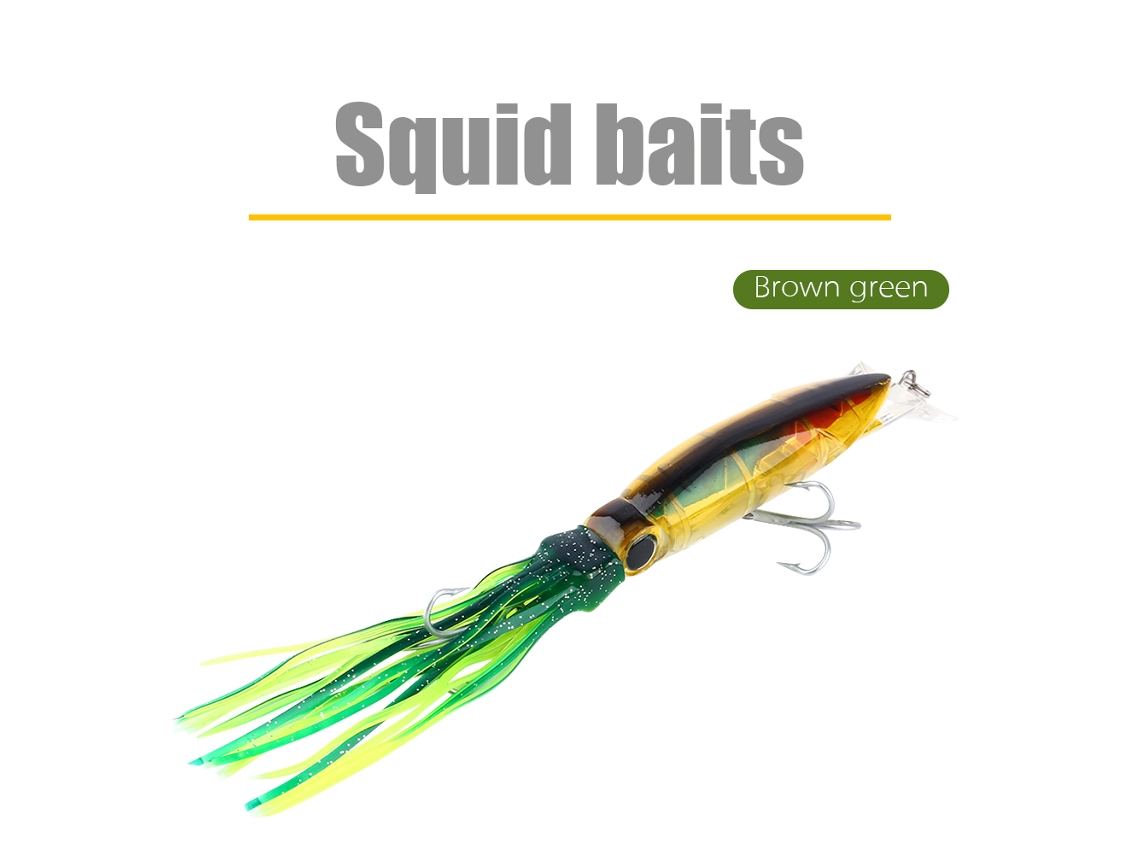 Señuelos De Pesca De Calamar Realistas De 24 Cm/40 G, Cebo Crankbait, Anzuelo Triple, Marrón Y Verde