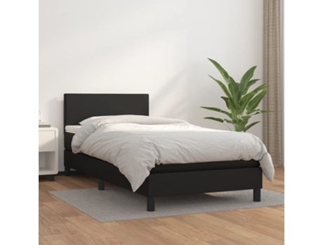 VIDAXL Cama con somier (Negro - Cuero artificial - 193 x 90 x 88 cm)