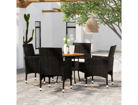 Conjunto 5 de comedor para jardín VIDAXL ratán sintético negro