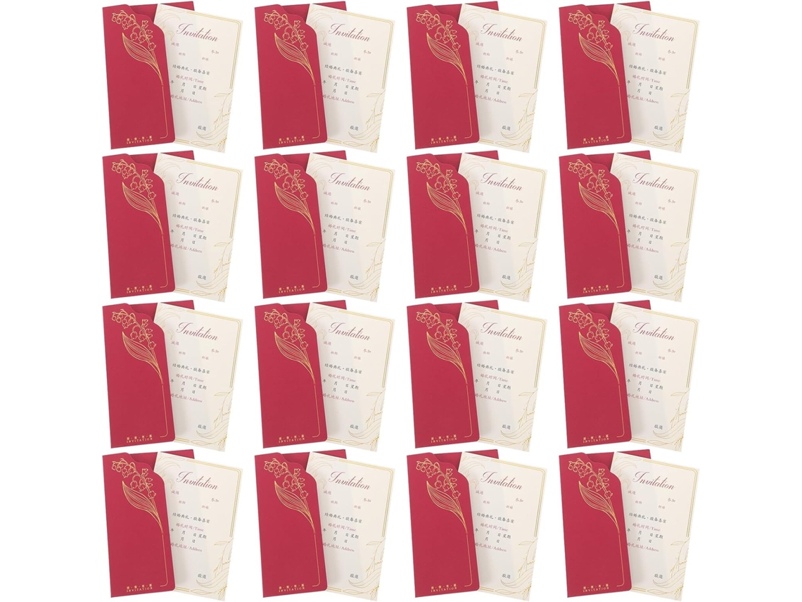 Juego De 20 Invitaciones De Boda Chinas Con Sobres, Tarjetas Rojas Para Banquete.