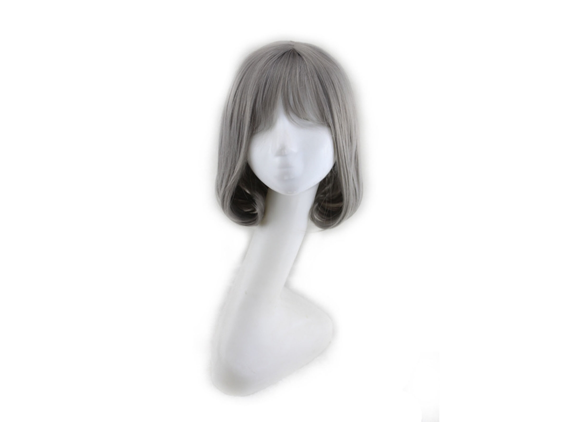 Peluca Bob Gris Sintética Resistente Al Calor Con Franja Para Cosplay