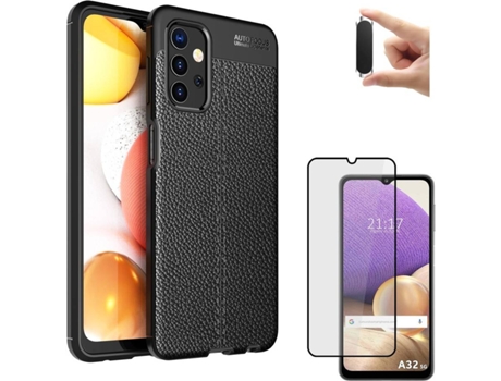 Kit Funda, Protector y Soporte Samsung Galaxy A32 5G Rugged Leather Negro