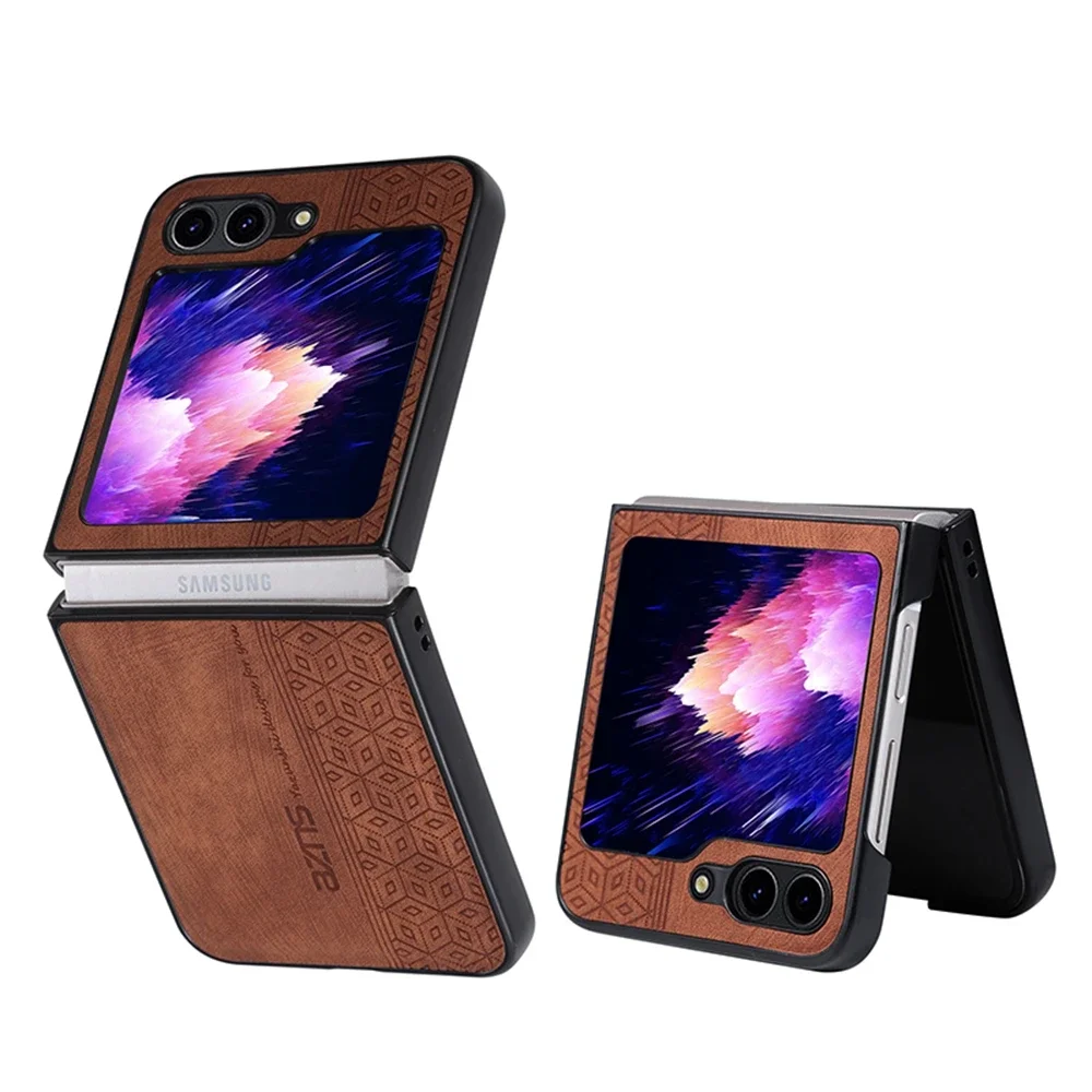 (marrón, Galaxy Z Flip6) Funda Para Teléfono Con Textura De Cuero Retro De Lujo, Cubierta Protectora Mate A Prueba De Polvo.