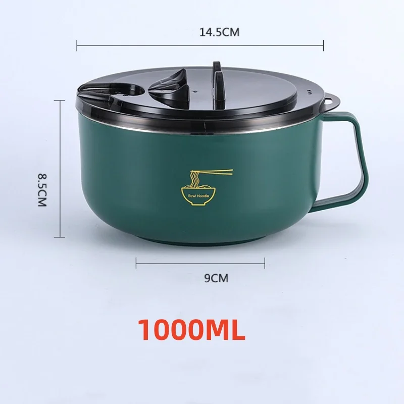 (1000 Ml Verde) Vaso Para Ramen De Acero Inoxidable 304 Con Tapa Resistente Al Calor
