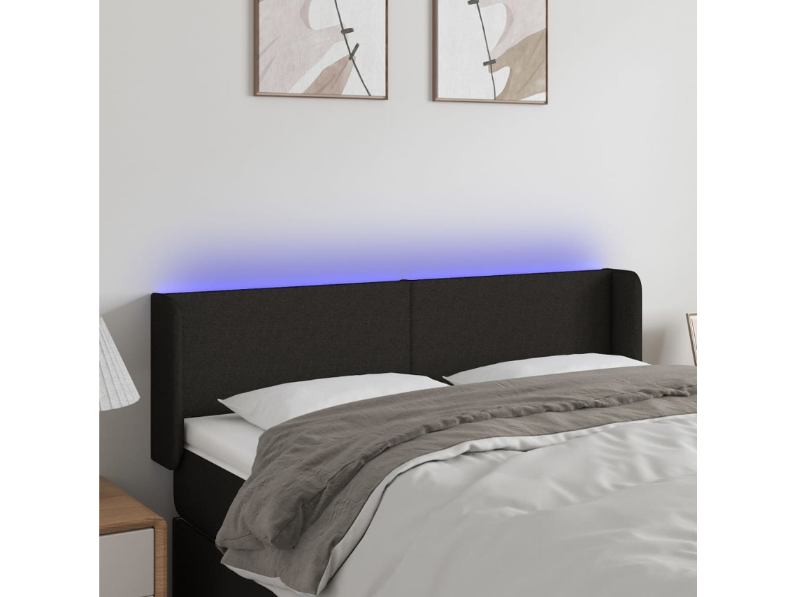 Cabecero Con Led De Tela Negro 147x16x78/88 Cm