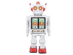 Brinquedo De Robô De Lata De Metal Retro Elétrico Giratório Modelo Coleção Adulto Presente Infantil Prata