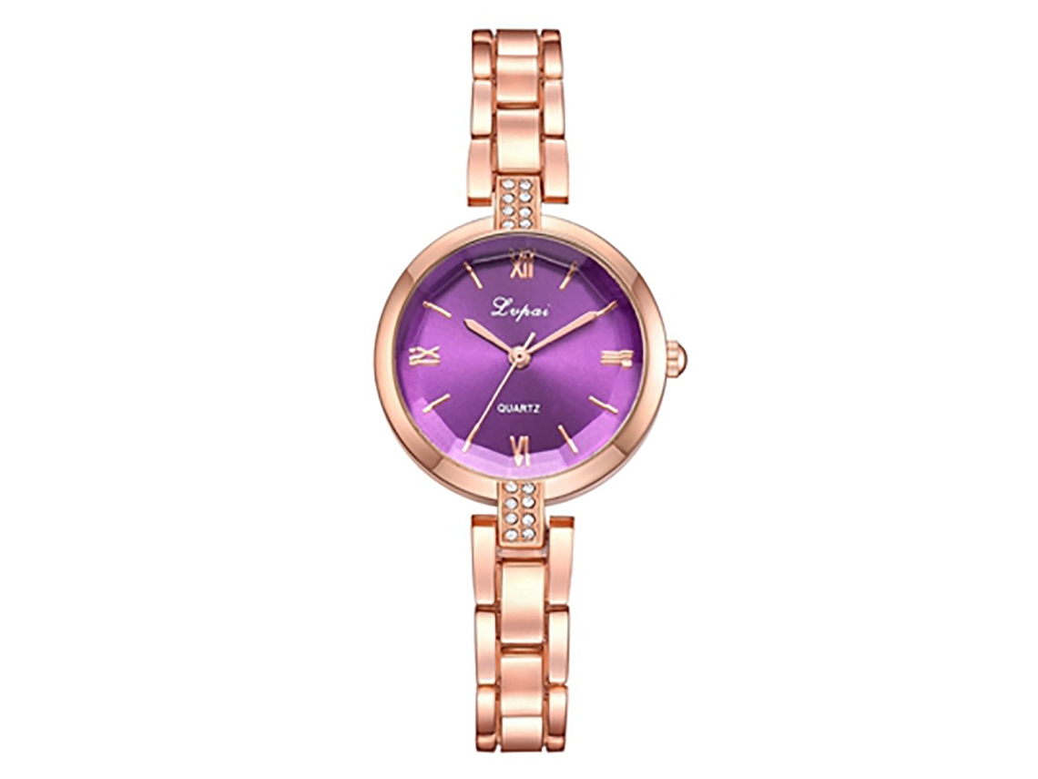 Reloj De Pulsera De Cuarzo Para Mujer Con Brazalete De Acero Y Diamantes De Imitación Rosas/morados.