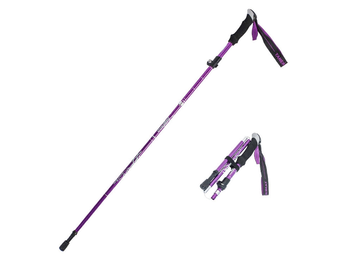 Bastón de senderismo telescópico y plegable con sistema antiimpacto para rutas y excursiones.