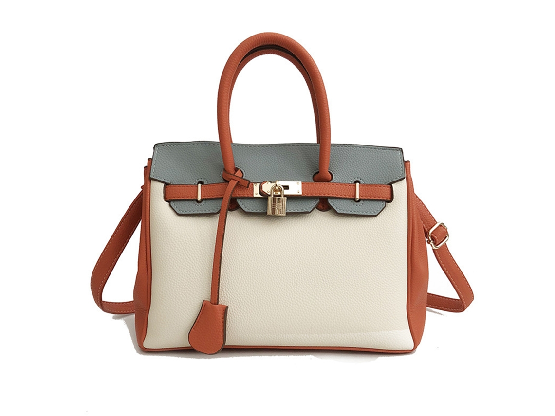 Bolso De Hombro Grande De Pu Para Mujer Con Diseño Moderno De Bloques De Color Naranja.