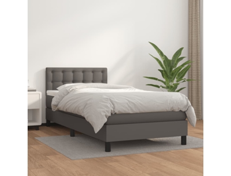 VIDAXL Cama con somier (Gris - Cuero artificial - 203 x 90 x 88 cm)