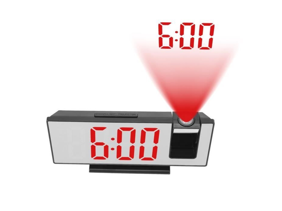 Despertador Digital de Proyección HURRISE Reloj Despertador de Espejo Digital Despertador de Reloj de Pared con Ahorro de Energía Cáscara Negra y Luz Roja