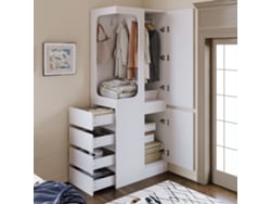 Armario de 70x40x170 cm - 1 puerta, cajones y estantes, espacio abierto para ropa - Blanco