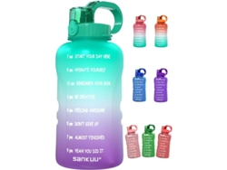 Botella de agua Rebe de 1 galón con temporizador y pajita a prueba de fugas para gimnasio y ejercicio (degradado rojo/azul)